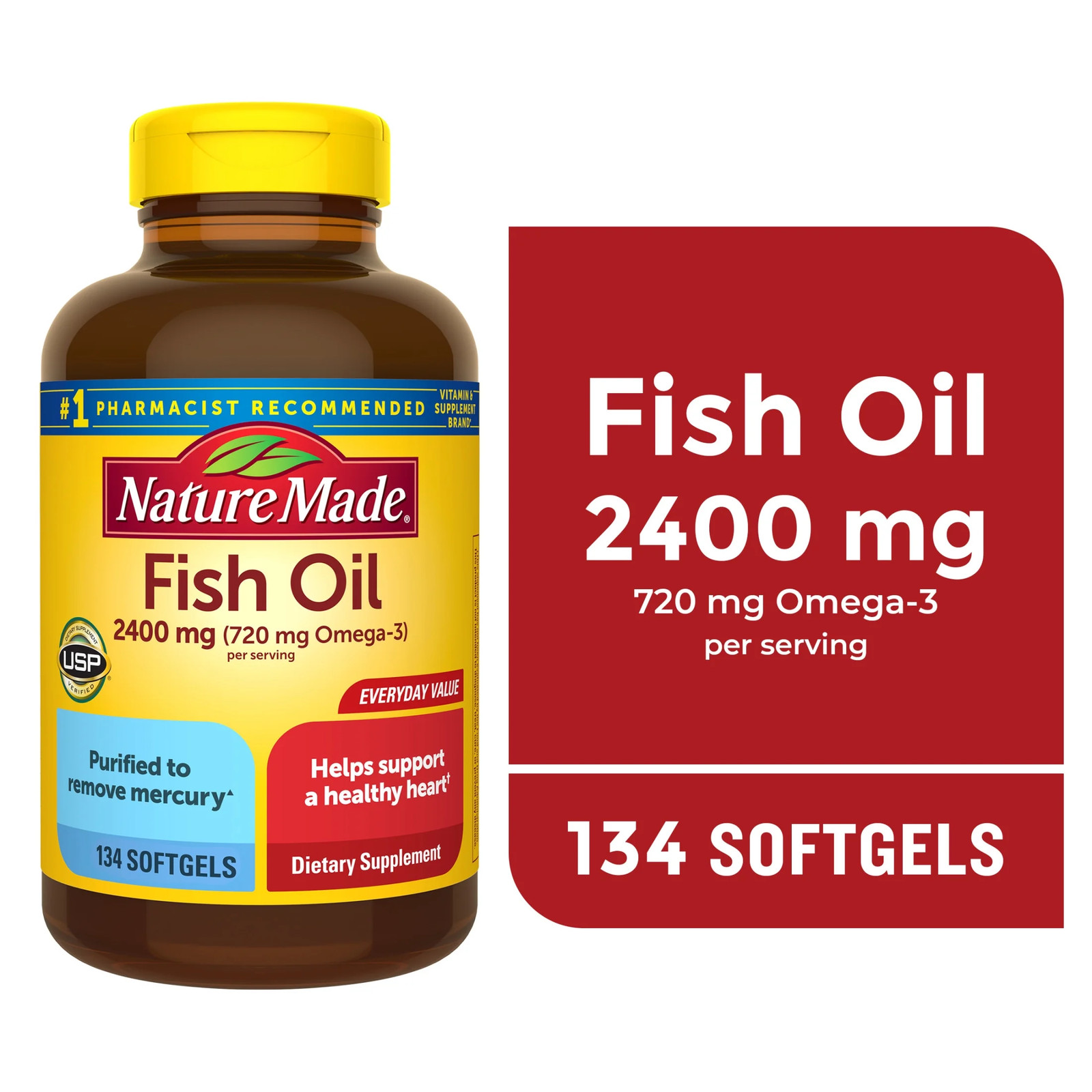 Nature Made Fish Oil 2400mg Omega 3 Softgels 134 Count