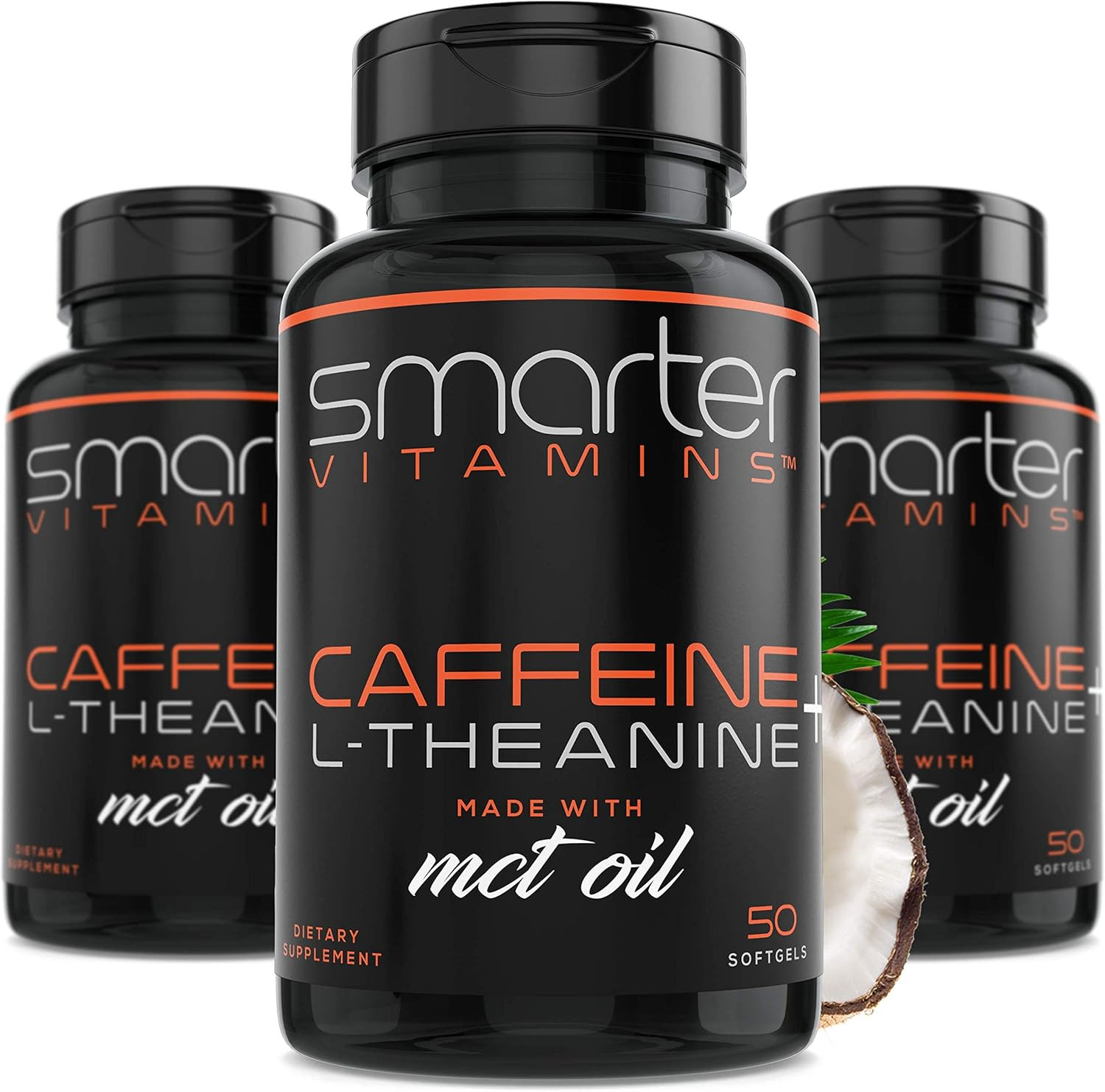 SmarterVitamins Caffeine 200mg L-Theanine MCT Oil Focus Energy 3 Pack
