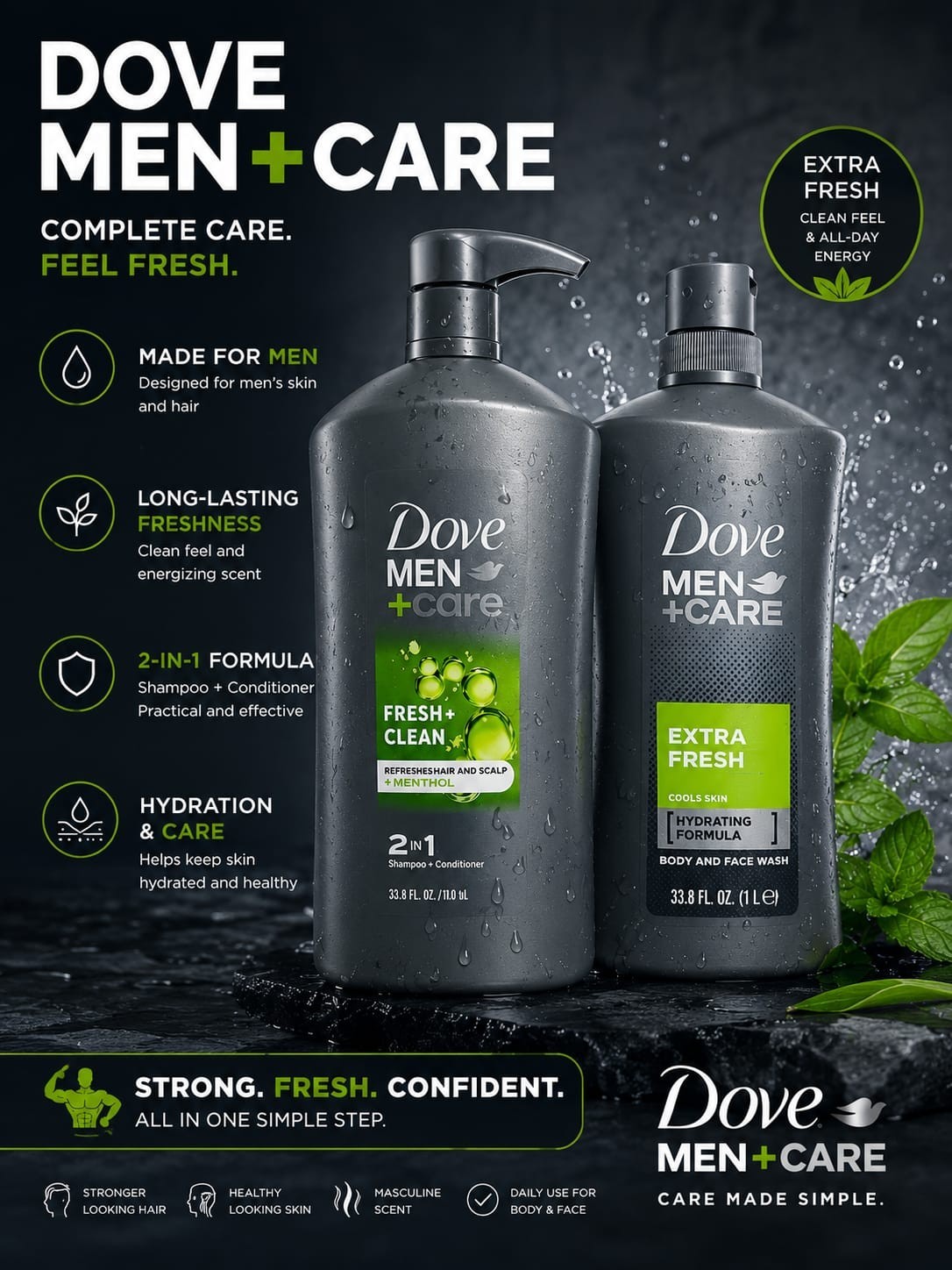 Dove Men+Care Fresh + Clean 2-in-1 Shampoo + Conditioner Menthol 33.8 fl oz