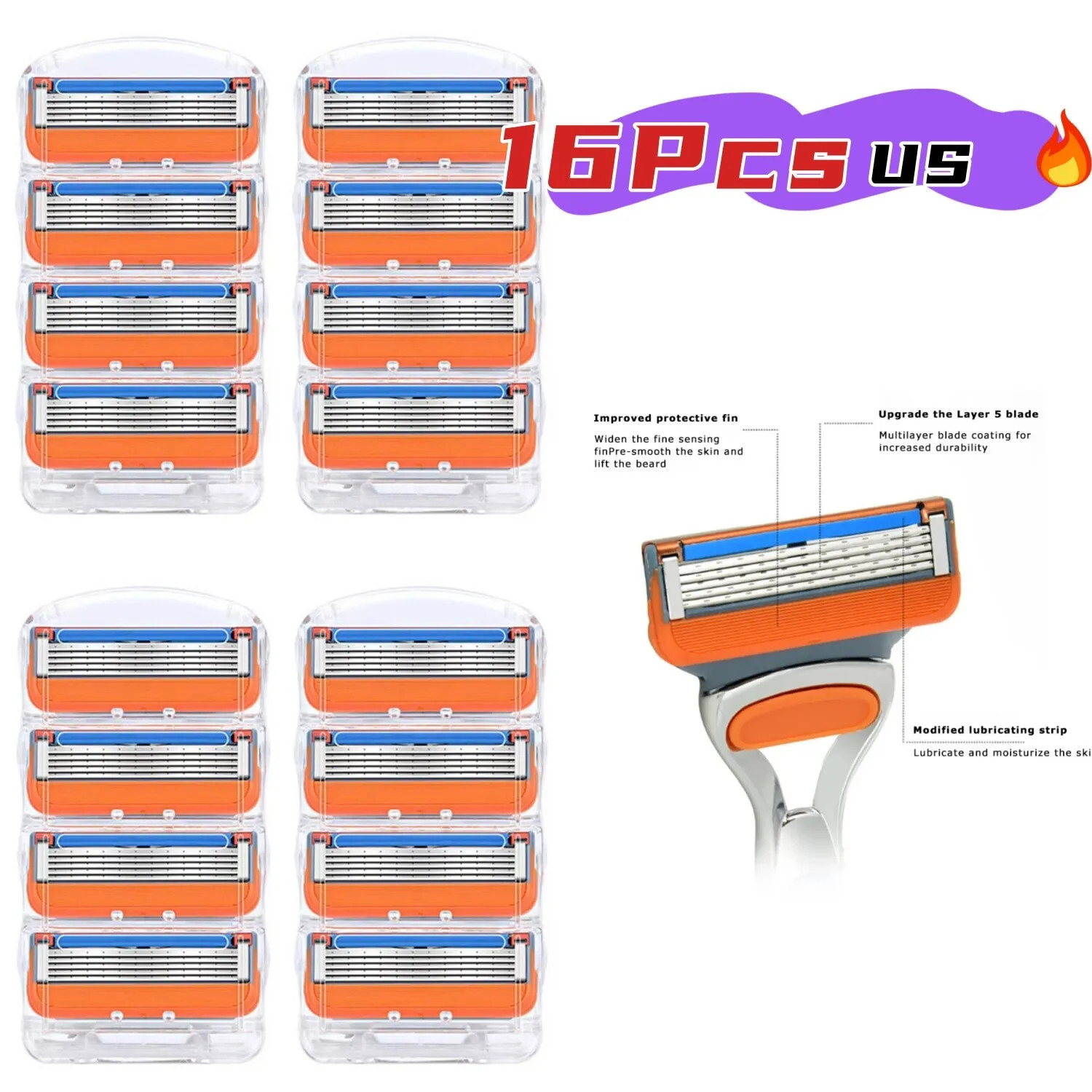 16PCS Shaving Razor Blades Refills Compatible for Fusion 5 Proglide