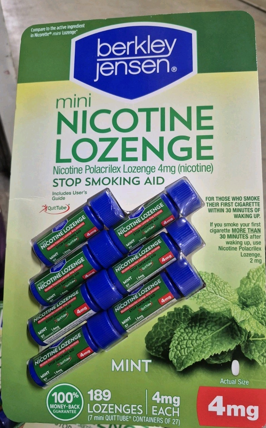 Berkley Jensen Mini Nicotine Polacrilex 4mg Mint 189 Lozenges Exp 3/27+