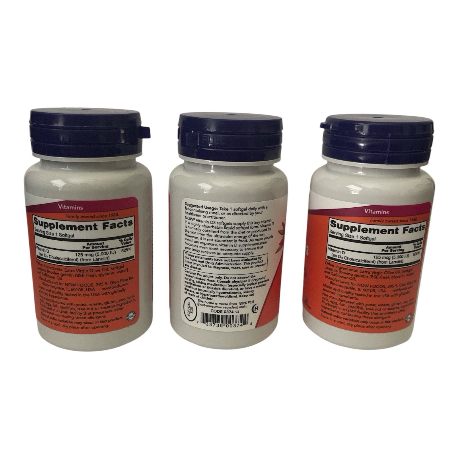 NOW Vitamin D3 5000 IU 30 Softgels (3 Pack) Exp 03/2030