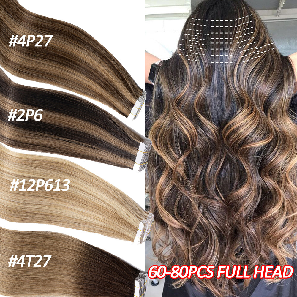 CLEARANCE Tape In Remy Human Hair Extensions Skin Weft Real Hair FULL HEAD Ombre