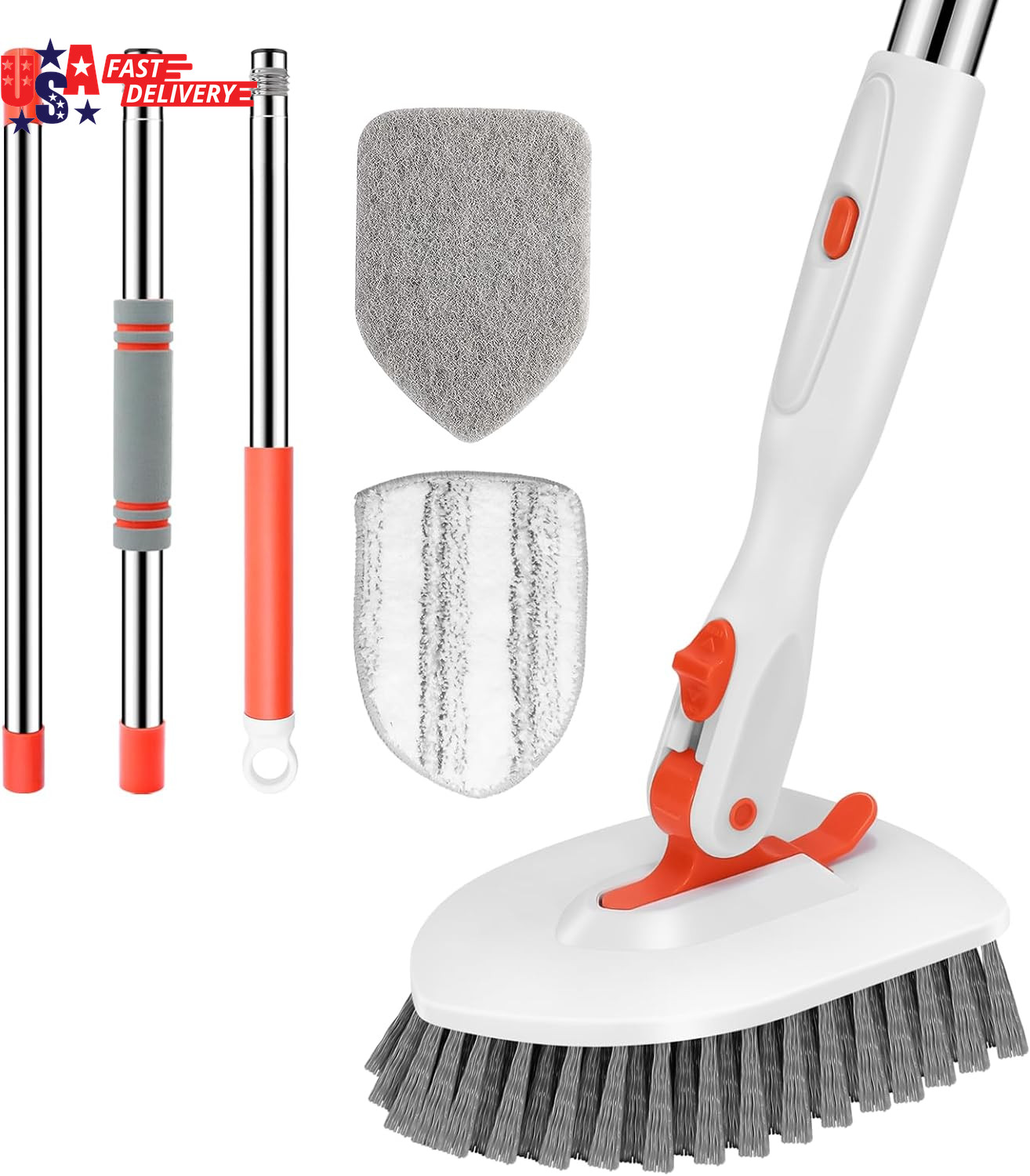 Tile Tub Scrubber Brush 3-In-1 Shower Scrubber with 52-Inch Adjustable Long Hand