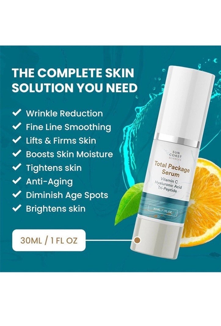 Sun Coast Science Total Package Serum, Vitamin C, Hyaluronic Acid, 1 FL OZ/ 30ML