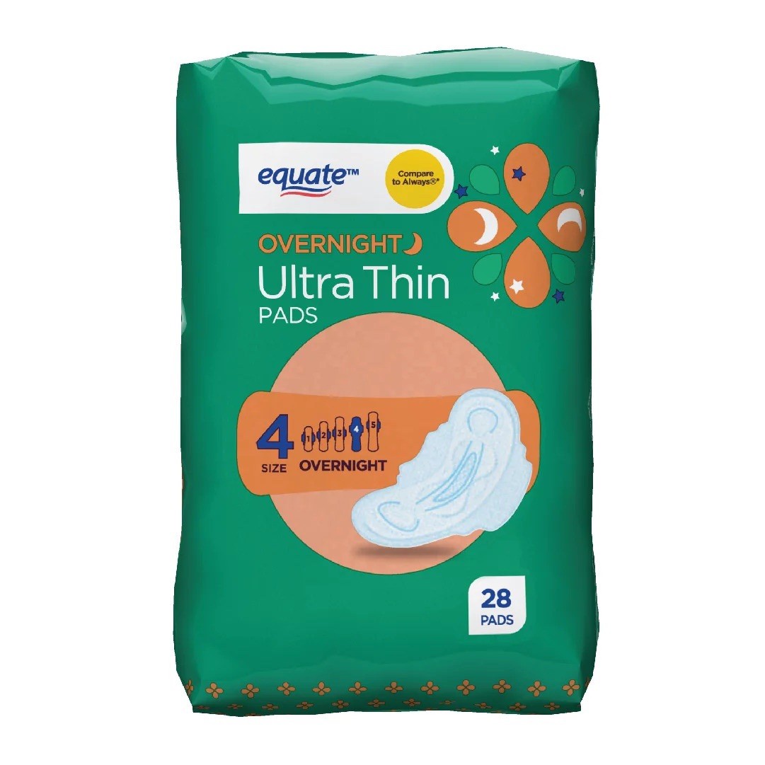 Equate Ultra Thin Pads with Flexi-Wings, Size 4, Overnight, Unscented
