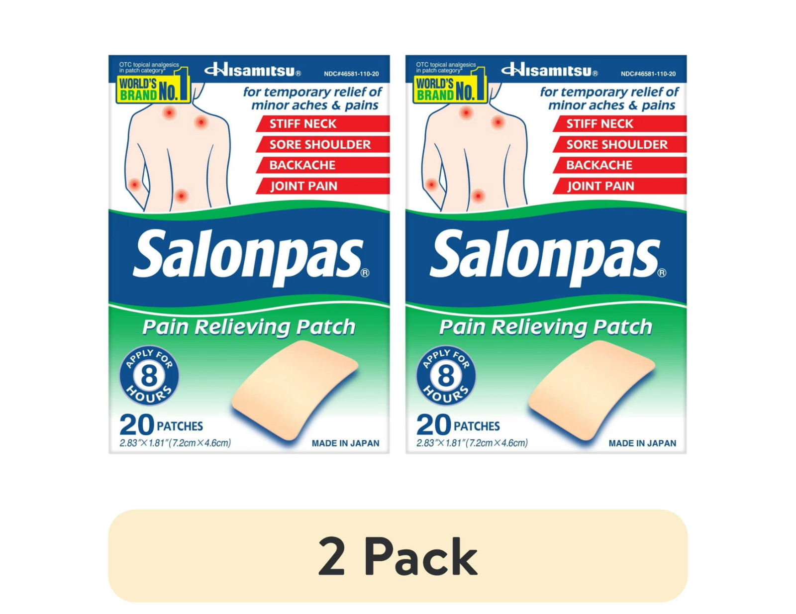 Salonpas Pain Relieving Patch, 8-Hour Pain Relief, 40 Patches