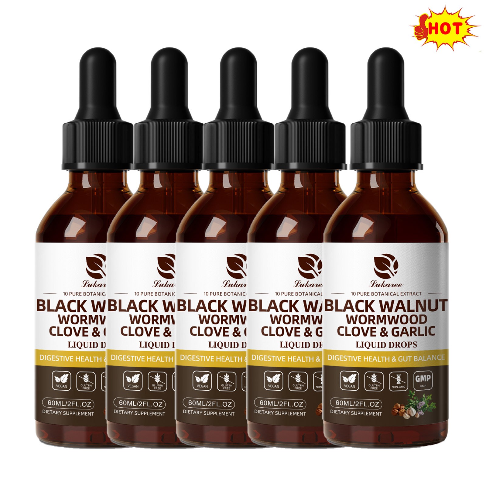 5xWorm & Parasite Cleanse, Black Walnut, Wormwood Clove Plus Oregano Garlic