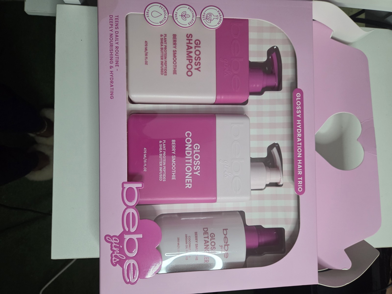 bebe girls Glossy Hydration Hair Trio Shampoo/Conditioner/Detangler Berry