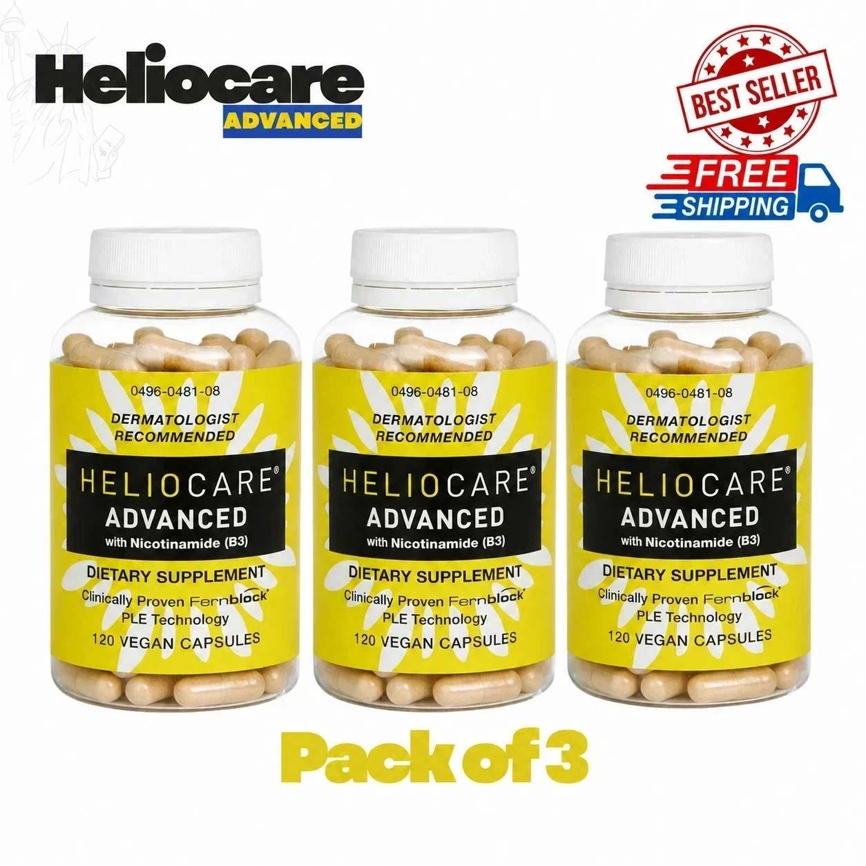 3 Packs Heliocare Advanced Nicotinamide B3 Skin Health 120 Capsules Exp: 08/2028