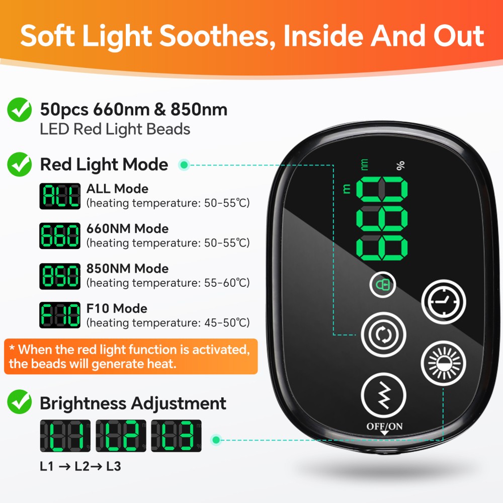 660nm & 850nm Red Light Therapy Shoulder Massager Heated Vibration Pain Relief