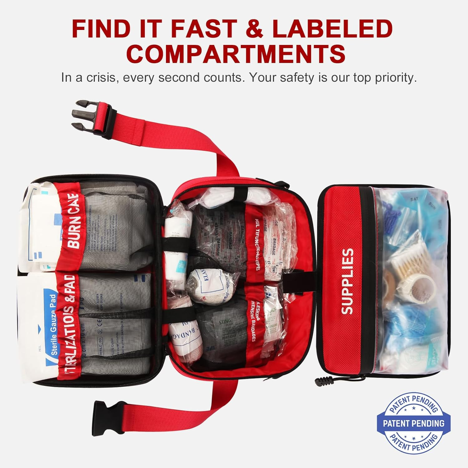 516 Piece First Aid Kit for Car, Travel & Home, FSA Eligible HSA Items – Large P