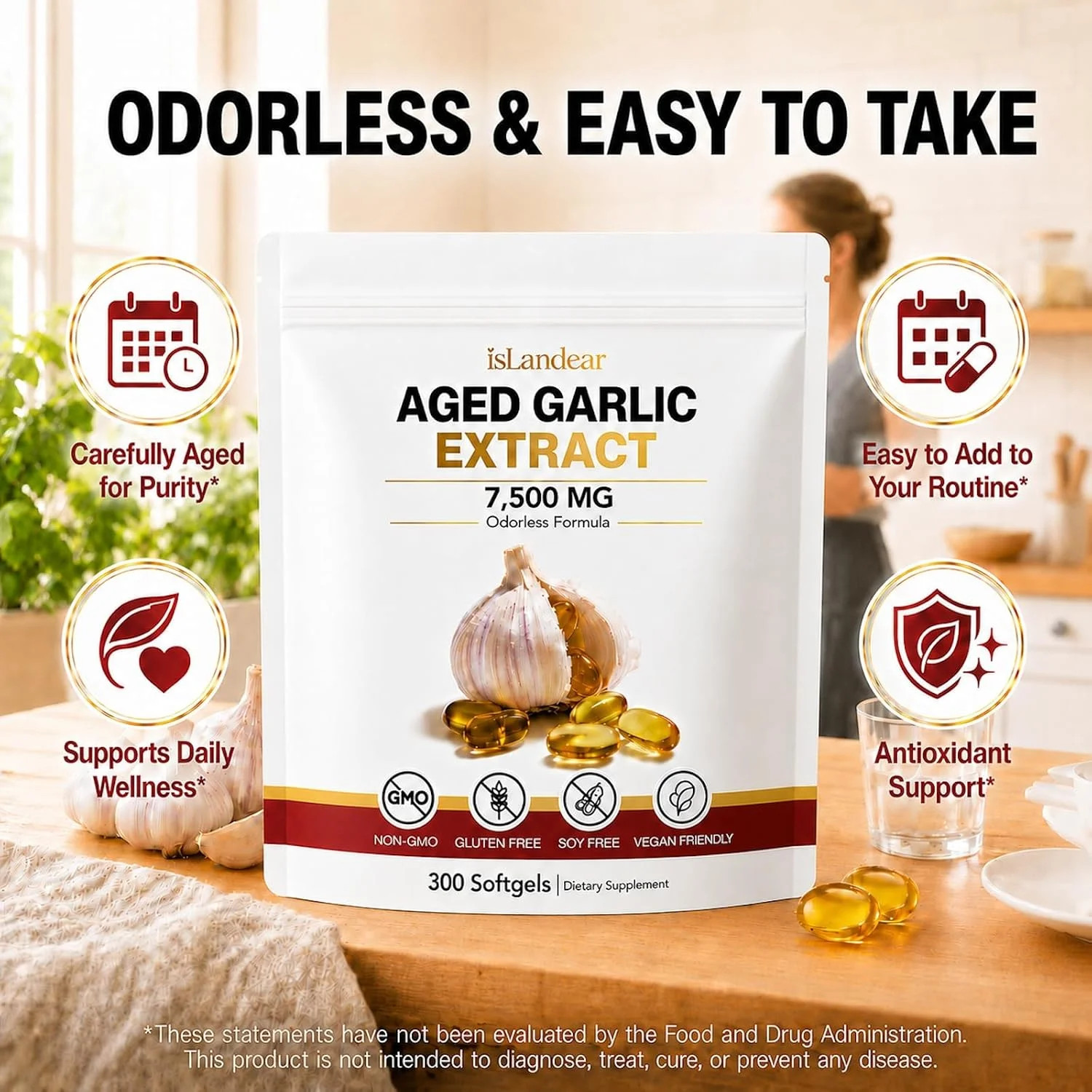 Aged Garlic Extract – 7500mg Odorless, 300 Softgels, Aged Garlic Supplement