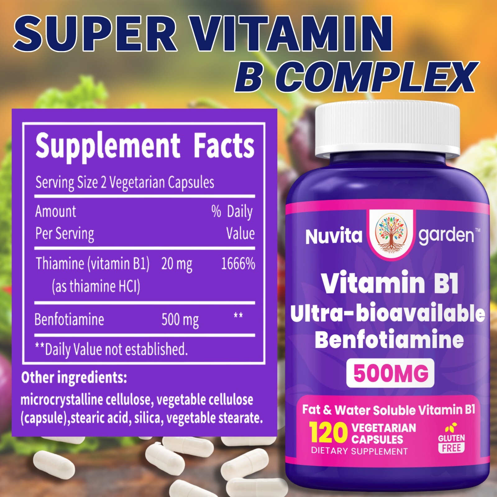 Vitamin B-1 Thiamine 500 mg, 60 Day Supply Dietary Supplement, Easy-to-Swallow