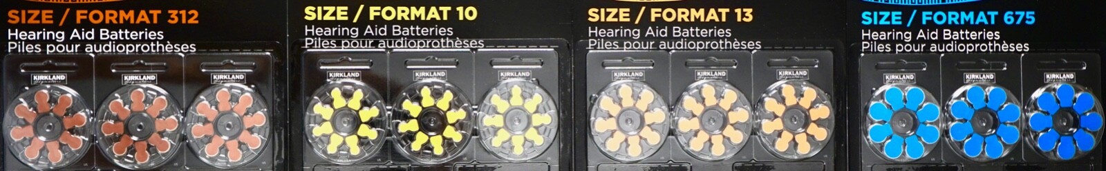 Kirkland Zinc-Air Premium Hearing Aid Batteries, Size: 10, 13, 312 or 675