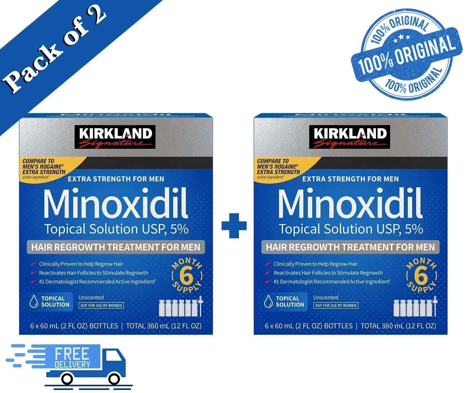 Kirkland Minoxidil 5% Extra Strength Men 6 Month Supply Hair Regrowth 2x