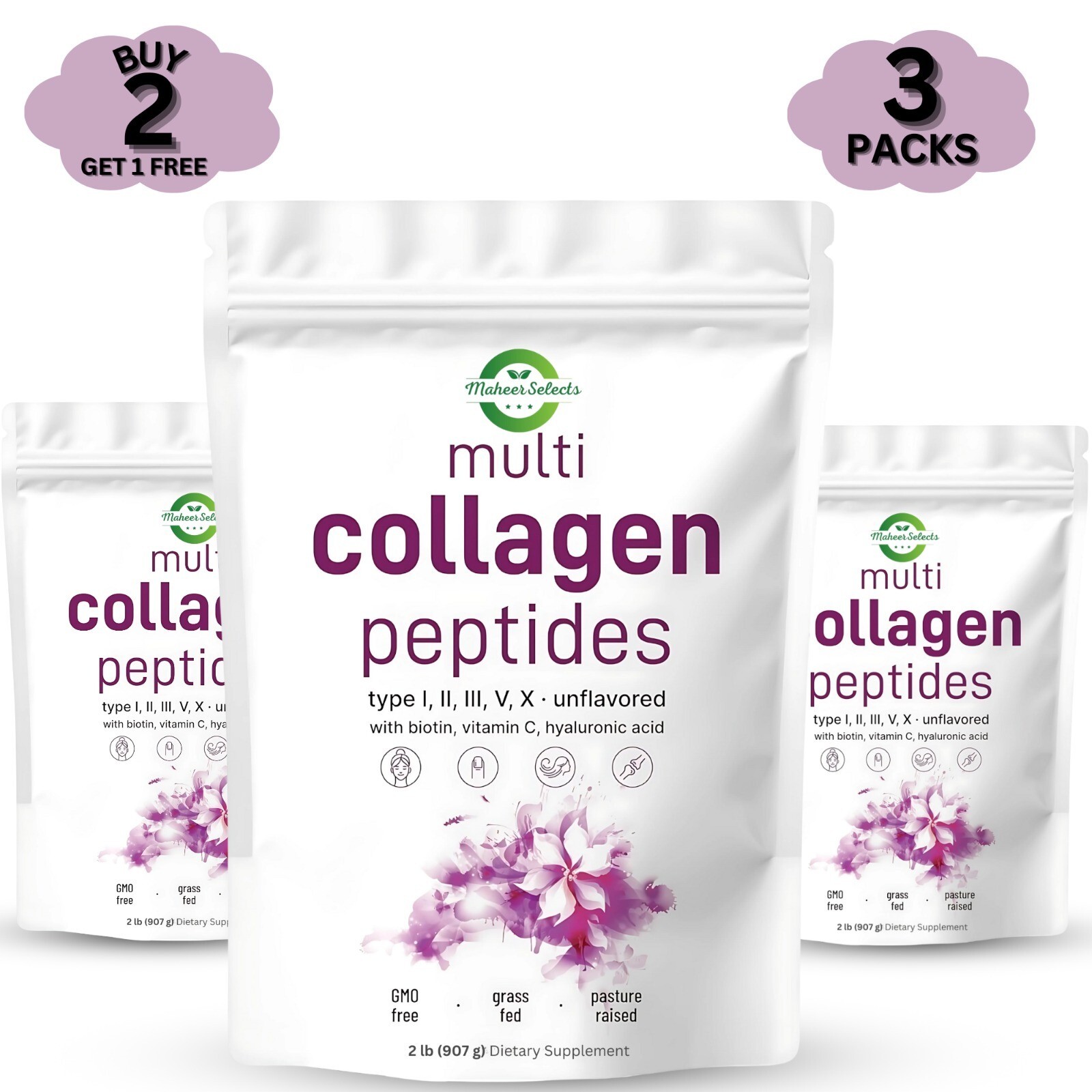 (Pack Of 3) Multi Collagen Peptides Powder 2 lb *** Free Shipping***