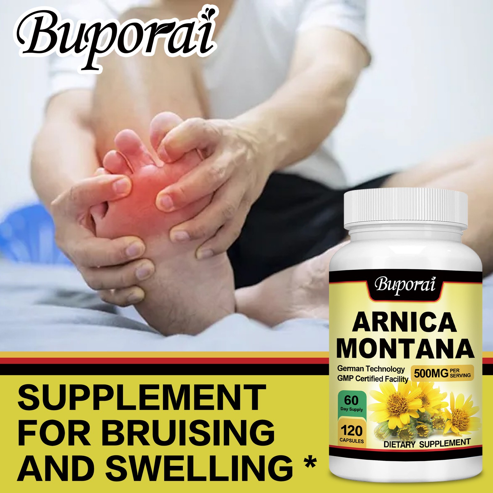 Arnica Montana 500mg -High Potency,Pain,Bruises Relief,Anti-Inflammatory Support