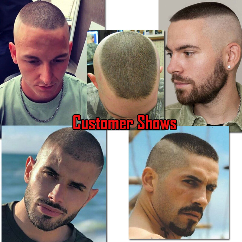 Mens Human Hair Toupee Ultra Thin Skin PU Hairpiece System Wig Short Buzz Cut US