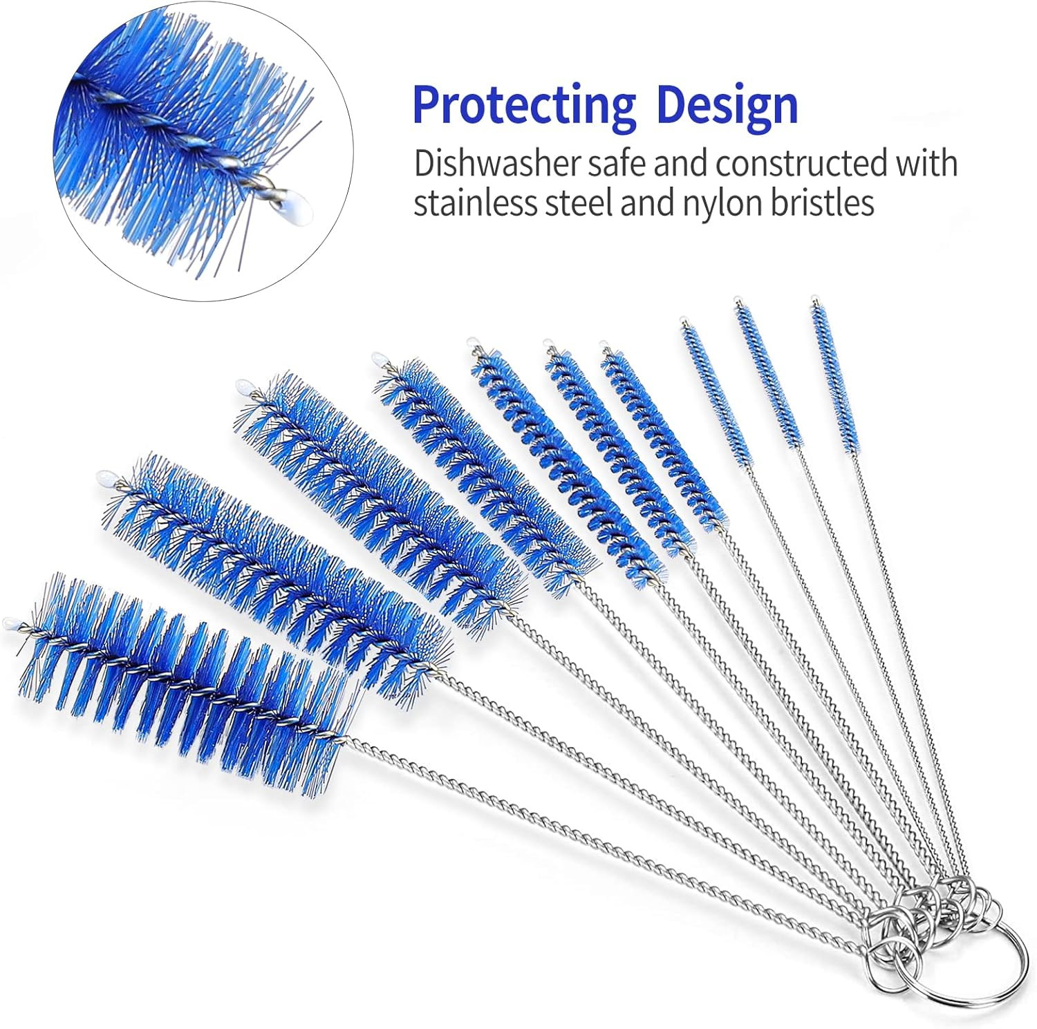 10-Pack Tube Cleaning Brush Set Nylon Bristles Stainless Steel Bottle Pipe Tool