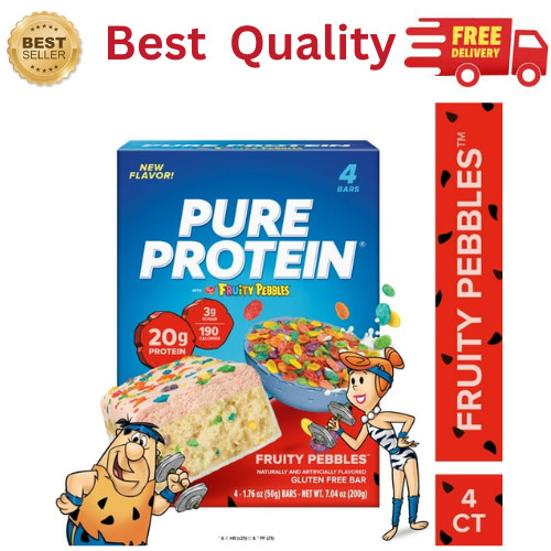 Pure Protein Fruity Pebbles Bars 20g Protein Low Sugar Snack 4 Count
