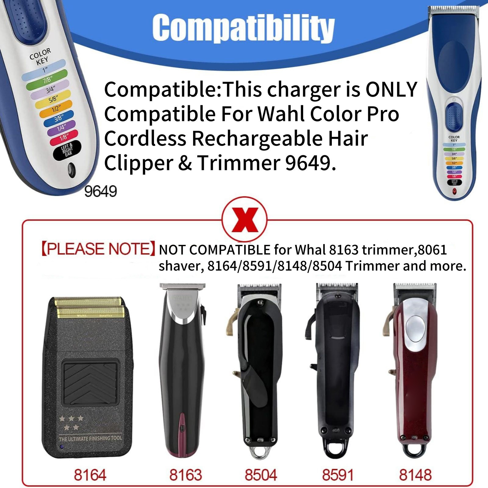 Input: AC 100-240V ~ 50/60Hz Hair Clipper Charger For Wahl Color Pro 9649