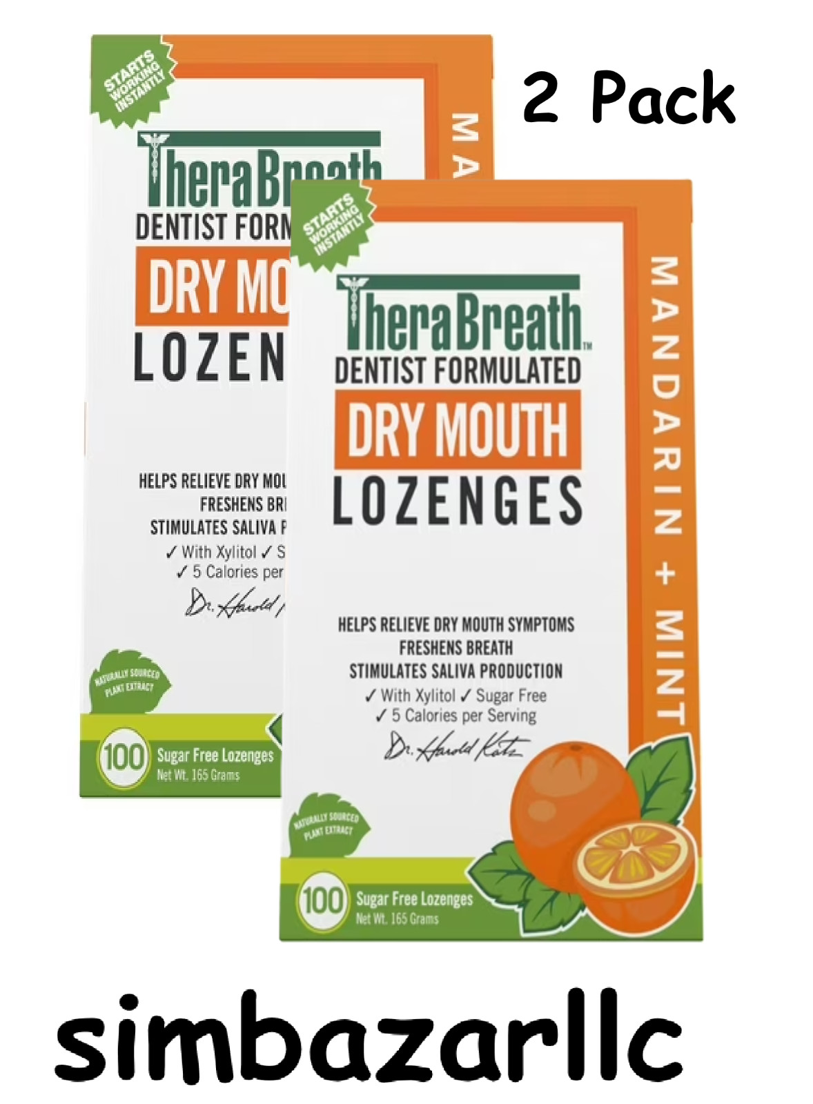 TheraBreath Dry Mouth Mandarin Mint Lozenges, 100 count, 165 g, 2Pack