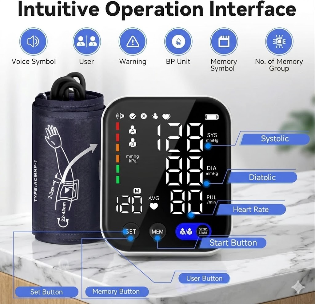 Arm Blood Pressure Monitor,BP Monitor Automatic Upper Arm Digital for Home Use
