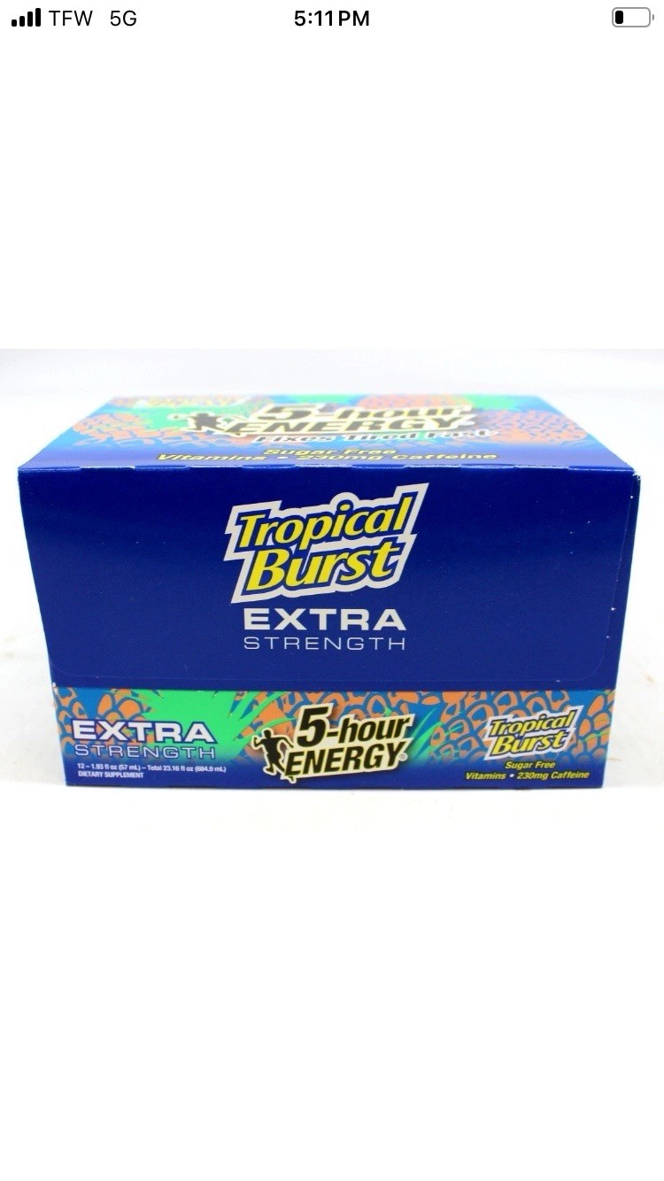 5 Hour Energy Tropical Burst Extra Strength Bulk 12 Ct Box 1.93 oz Shot Five Hr