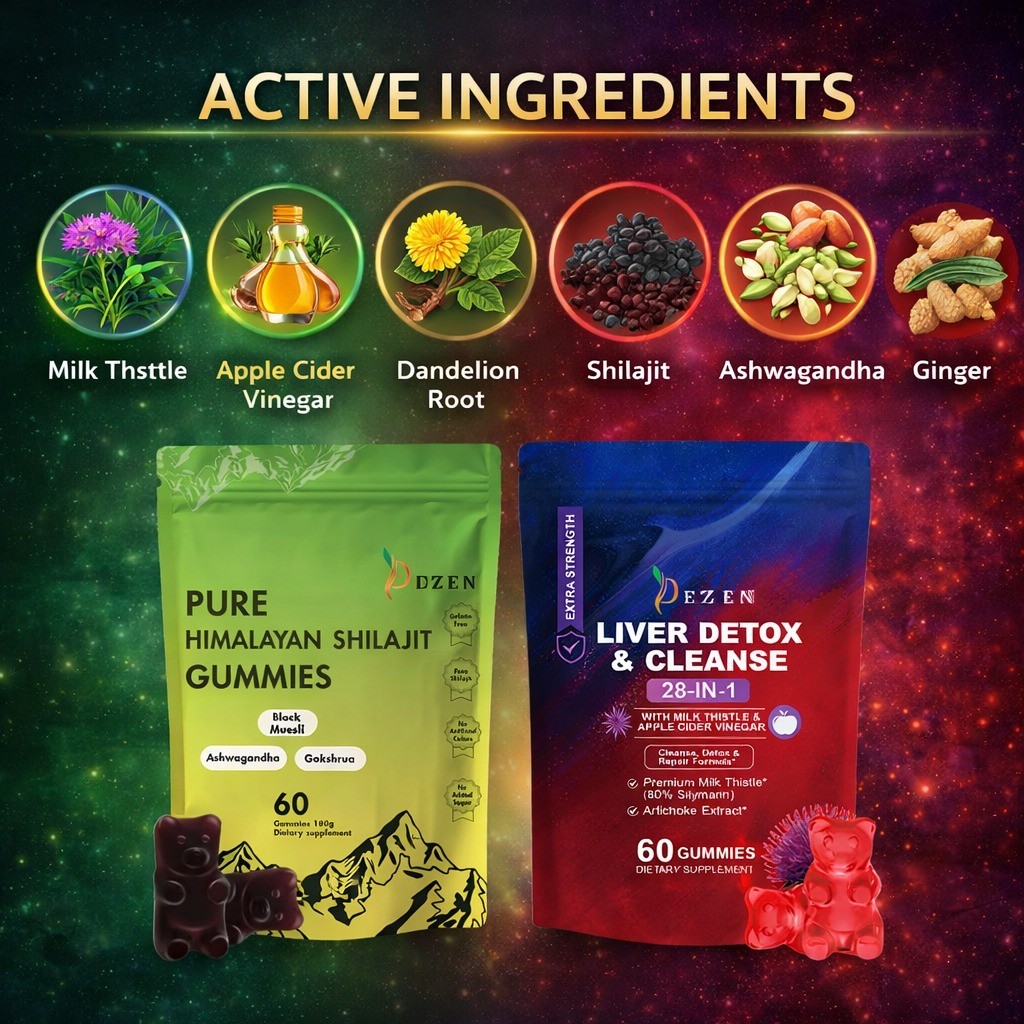 DEZEN Shilajit Gummies and Liver Cleanse Detox Gummies Apple Flavor | Combo