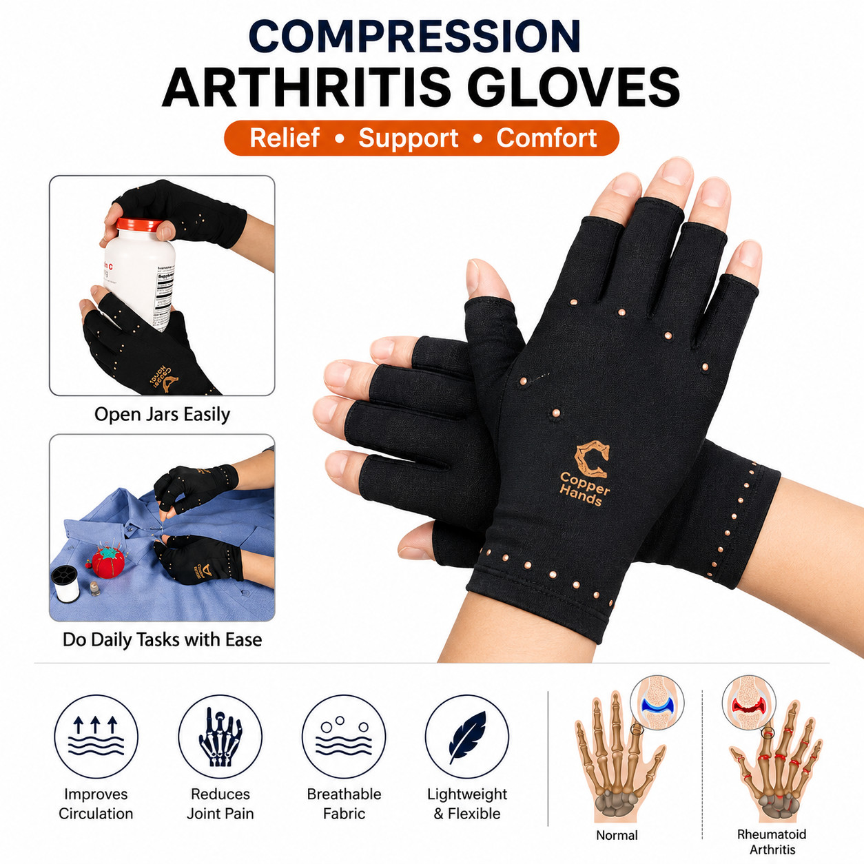 Arthritis Compression Gloves Pain Relief Nylon Hand Support Warm One Size Fits
