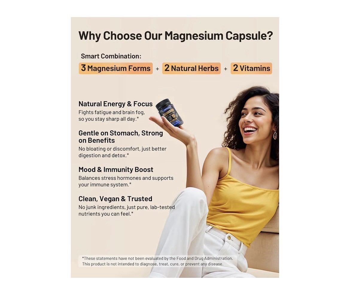 FORTISCA Magnesium 7-in-1 w/ D3 B6 Ashwagandha L-Theanine, 90 Capsules