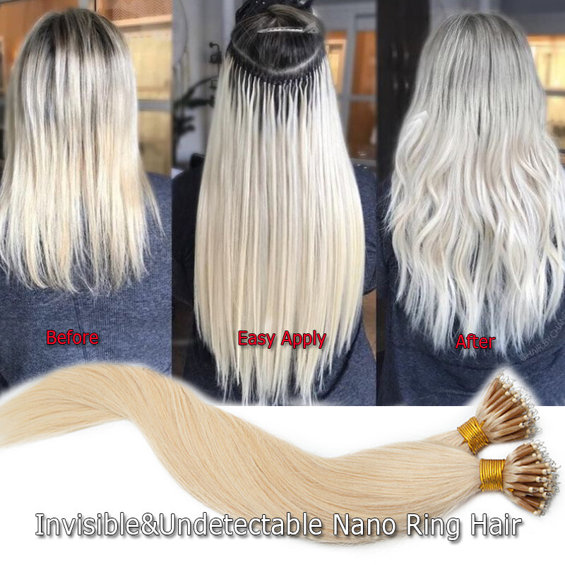 NANO RING BEANS 150G Real Remy Human Hair Extensions Thick Full Head Loop Tip US