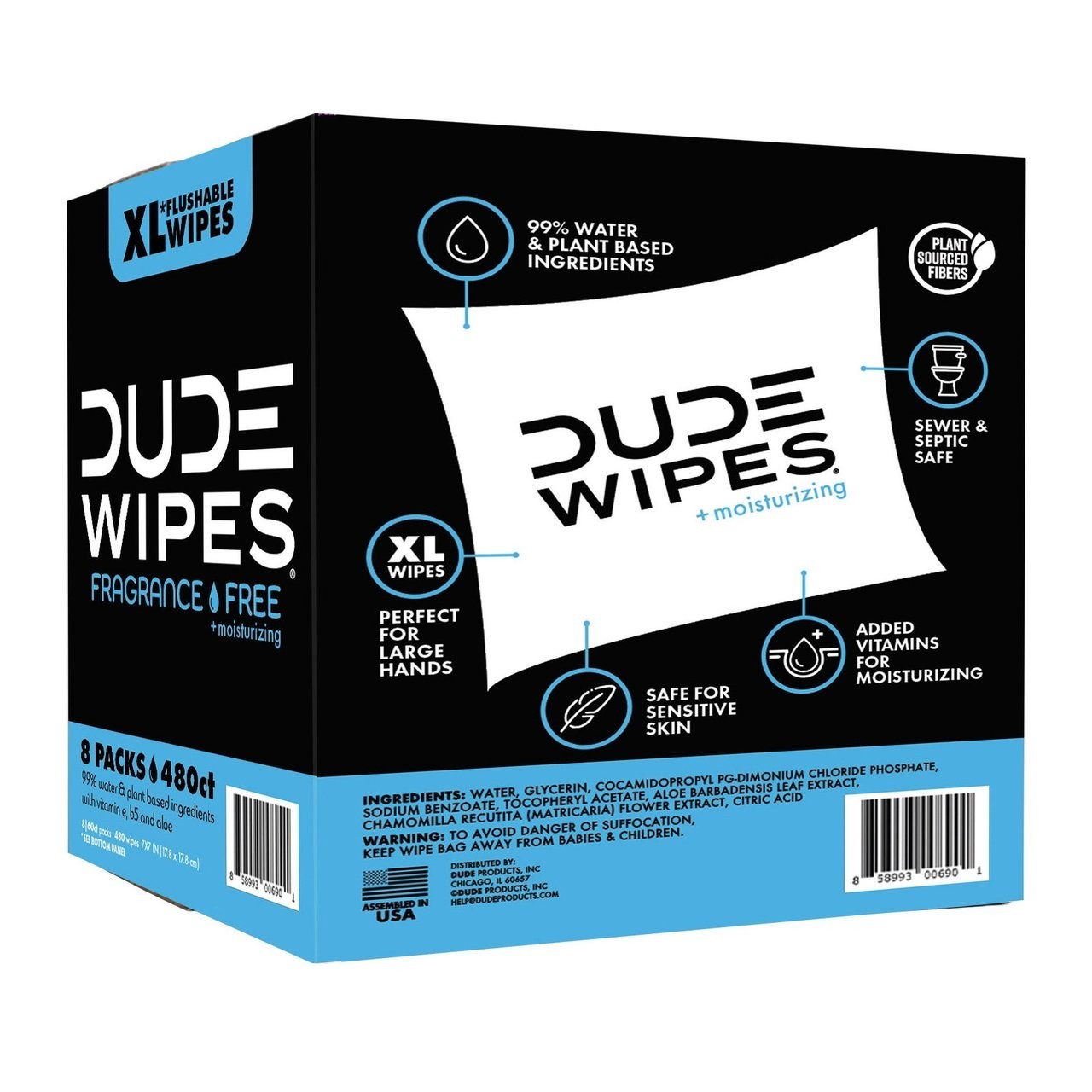 DUDE Wipes XL Flushable Wipes Fragrance Free 480 Count Moisturizing