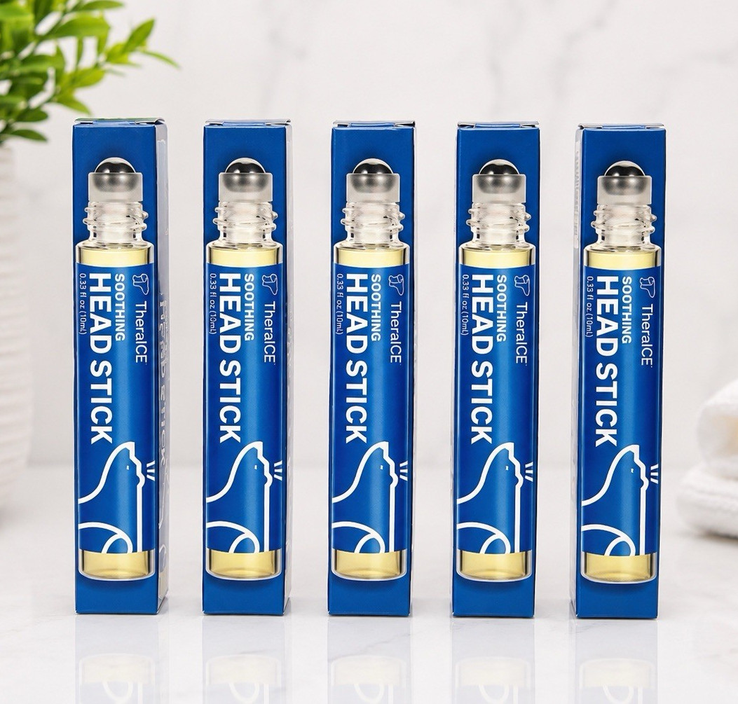 Lot of 5 TheraICE Soothing Head Stick Roll-On Headache Relief 0.33 oz