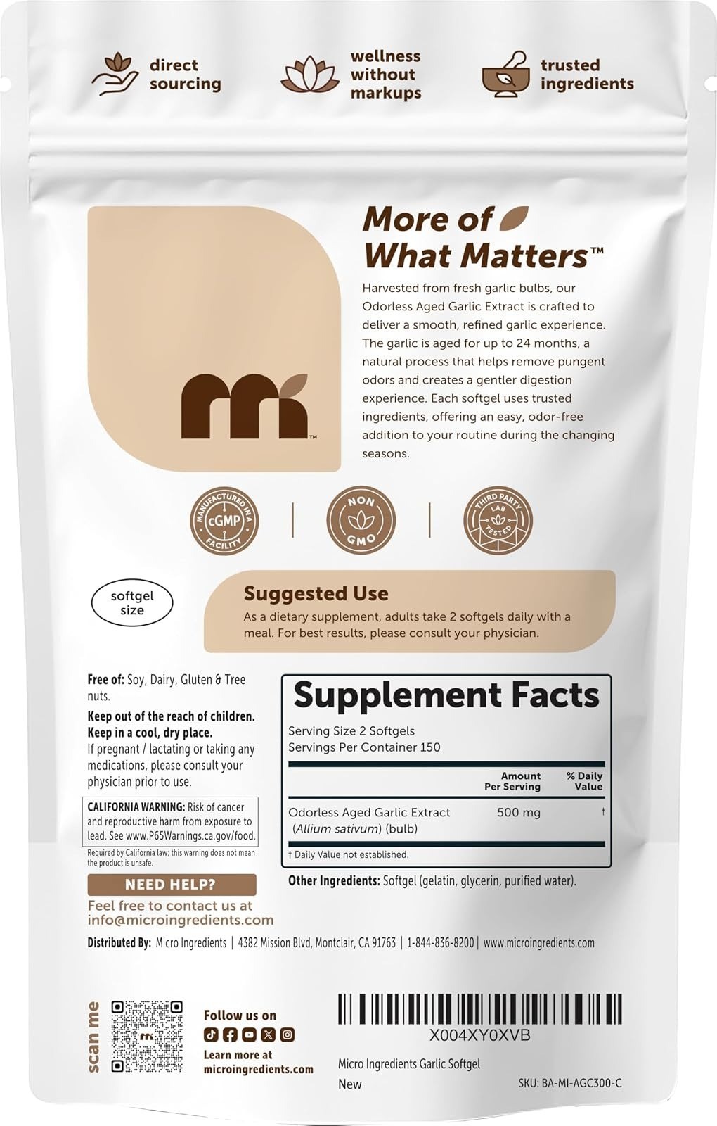 Micro Ingredients Odorless Garlic 300 Softgels | Aged Garlic Extract