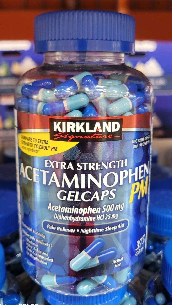 Kirkland Signature Extra Strength Acetaminophen PM 500mg 375Gelcaps EXP 01/2028