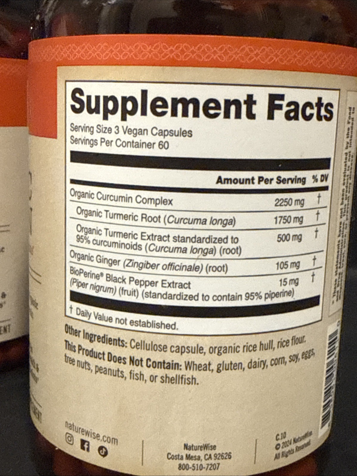 NatureWise Turmeric Curcumin 2250mg, 180 Caps, 2-Pack Exp 12/2027