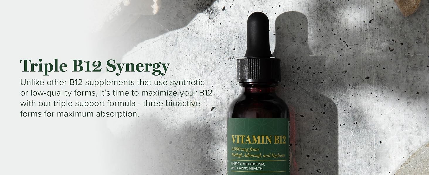 Vitamin B12 Sublingual Drops Methyl, Adenosyl & Hydroxo for Energy – 1 Fl Oz