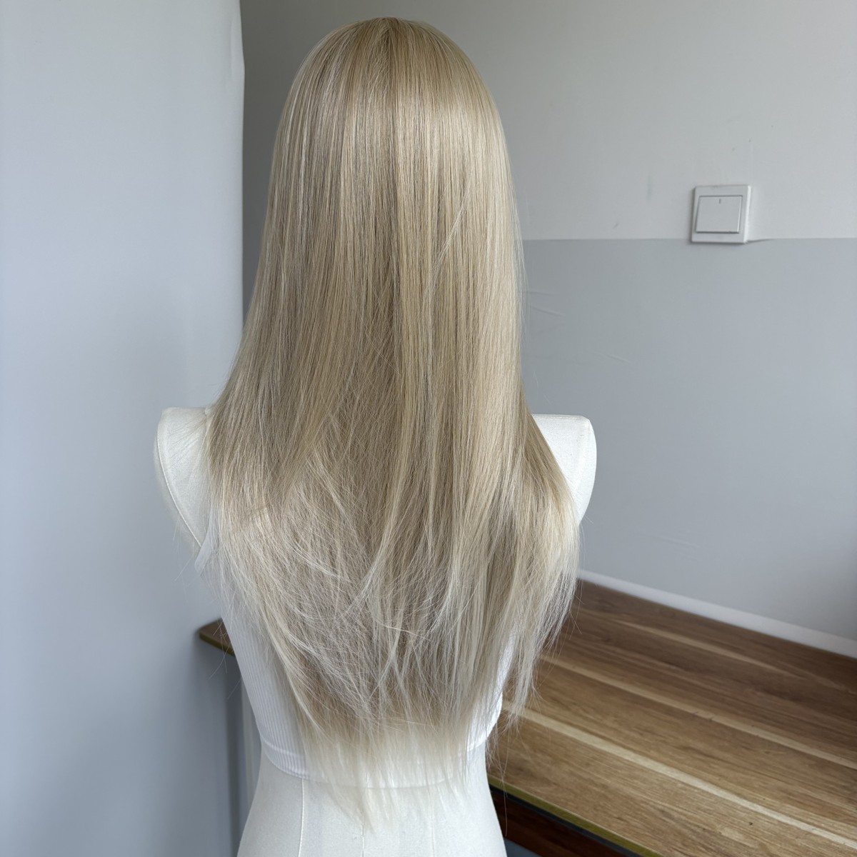 Long Straight Dress Up Wigs With Bangs Synthetic Hair Mixed blonde