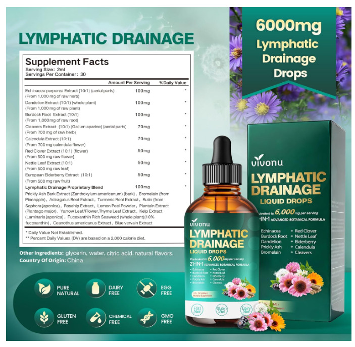 21-in-1 Lymphatic Drainage Drops for Liposomal, 6000mg Immune & Lymph System