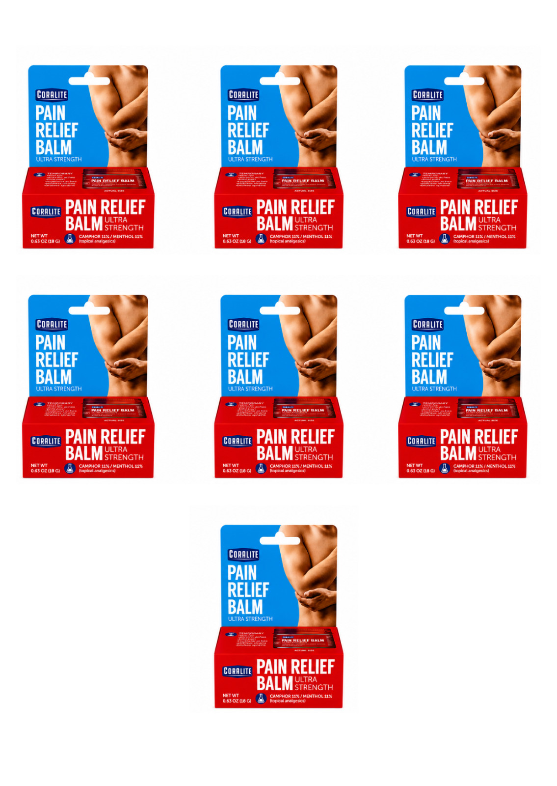 Coralite Pain Relief Balm Ultra Strength 7 Pack 0.63 oz Muscle Joint Relief