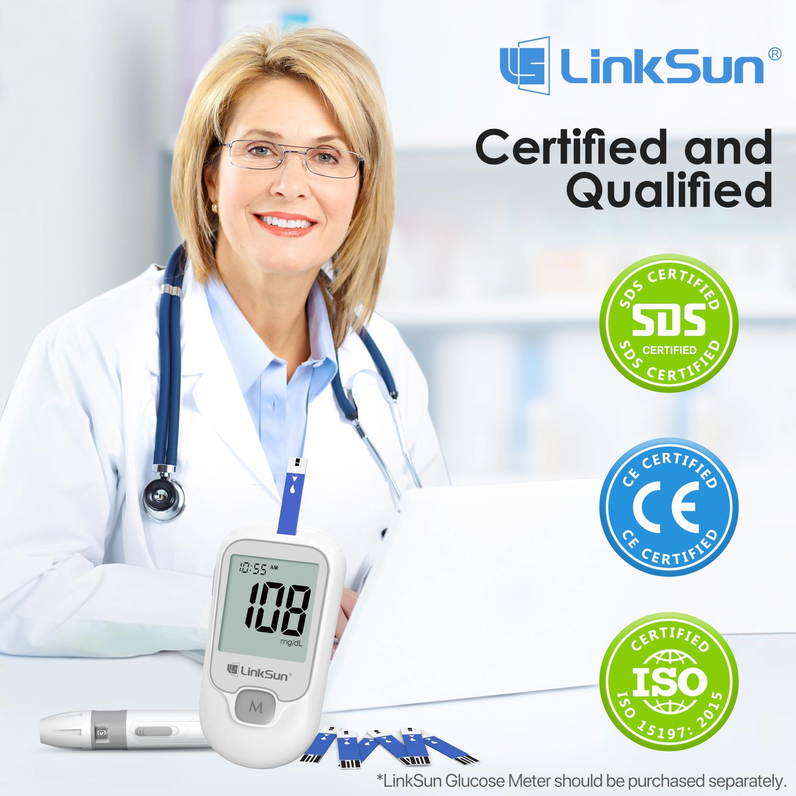Diabetic Blood Test Strips*100, Used for G-425-1,G-425-2V, G-425-3, G-427B Bl…