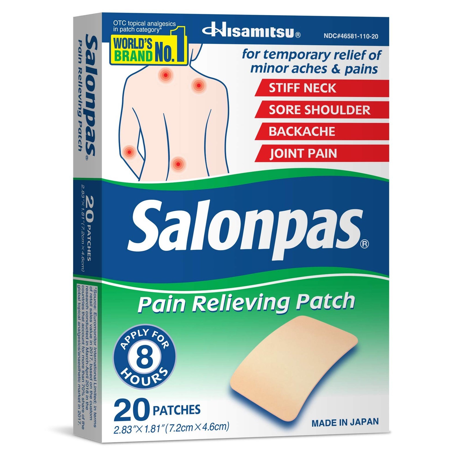 3 Pack Salonpas Pain Relieving Patches 8 Hour Relief – 20 Count Exp 4/26 & 5/26