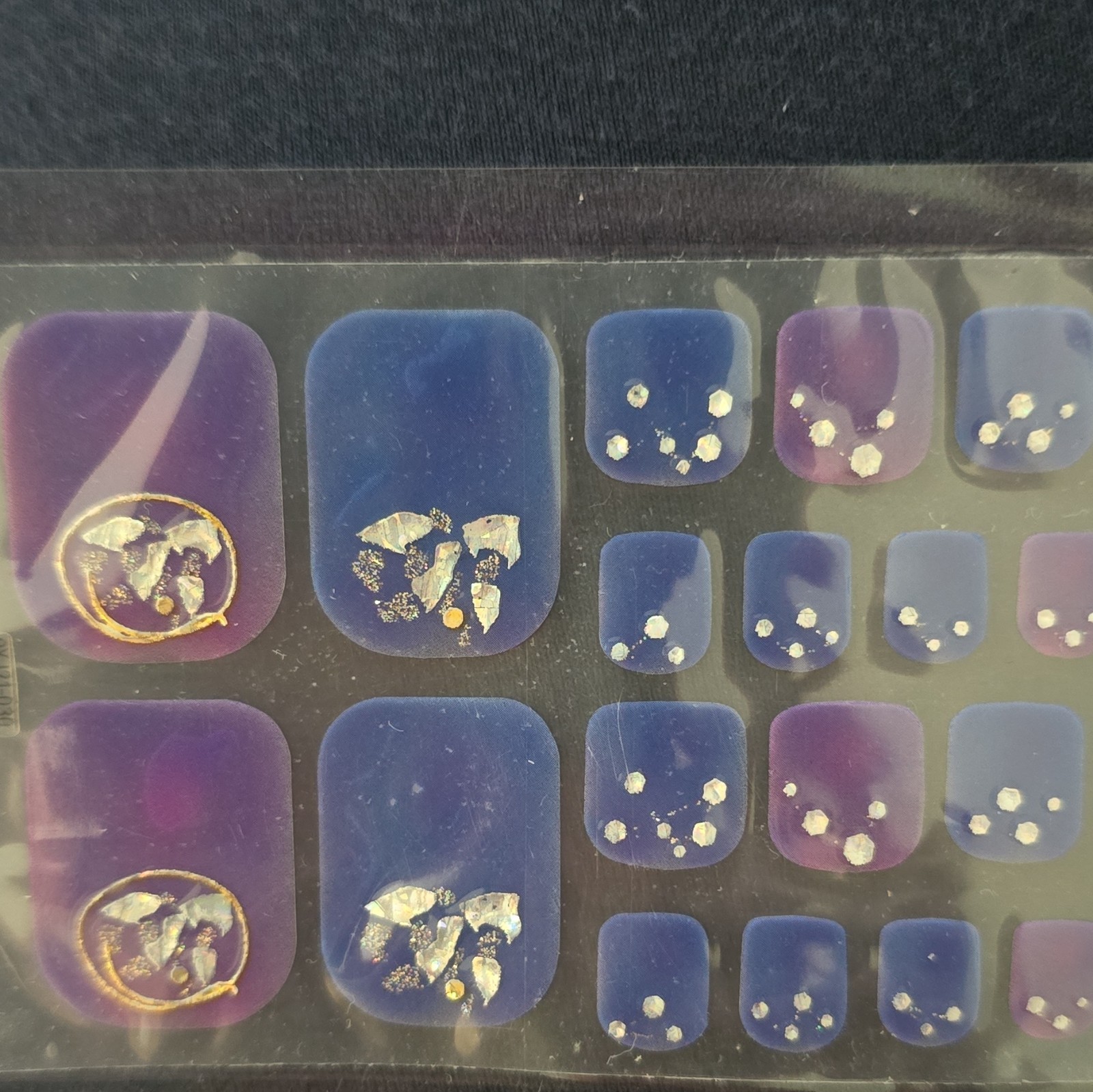Blue Purple Shiny Sparkle Square Short Self Adhesive – Pedicure / Translucent