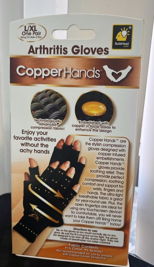 Copper Hands Arthritis Compression Gloves Size: L/XL Men And Women New In Pack