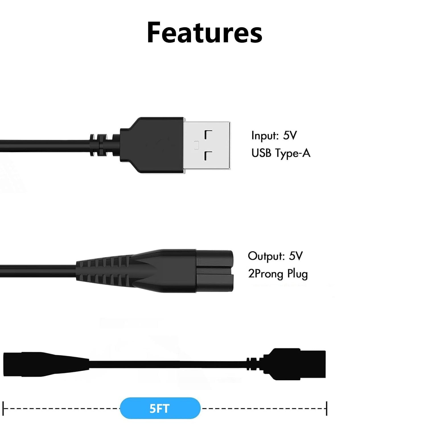 for Pritech Shaver Charger Cord USB Charging Cable for PR-2888 Hair Trimmer