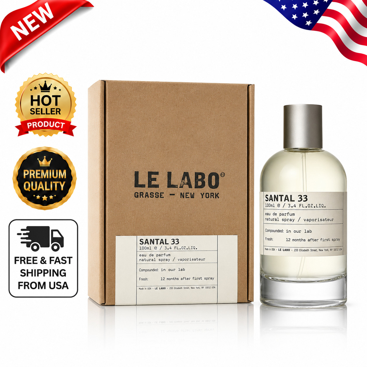 Le Labo Santal 33 Eau de Parfum Spray 3.4 Oz / 100 ML For Unisex New In Box