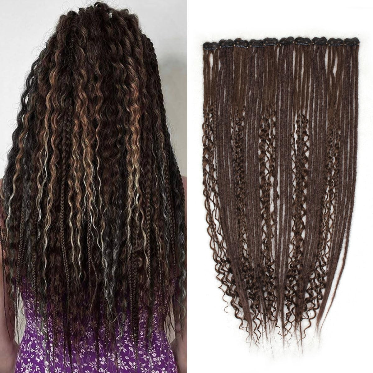24 Inch Clip in Dreadlock Hair Extensions 10Clips 40 Strands Mixed Synthetic …
