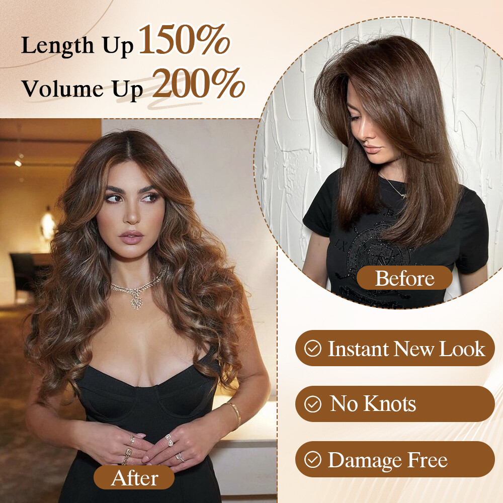 100% Real Natural Full Head Clip in Hair Extensions 8Pcs Straight Wavy Synthetic